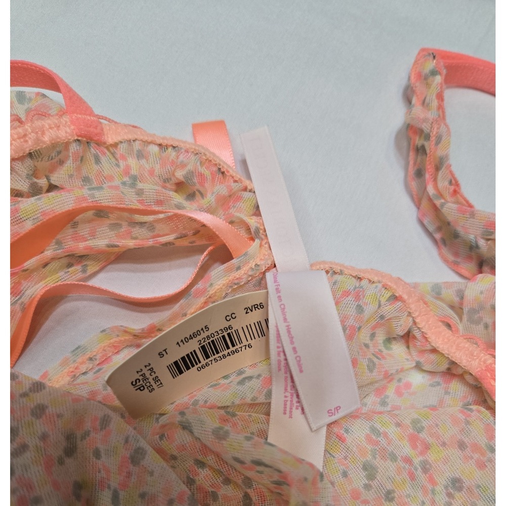 NWT Victoria's Secret Ditsy Floral Sheer Bright Lingerie Set Sz Small Adj Straps - Picture 8 of 10